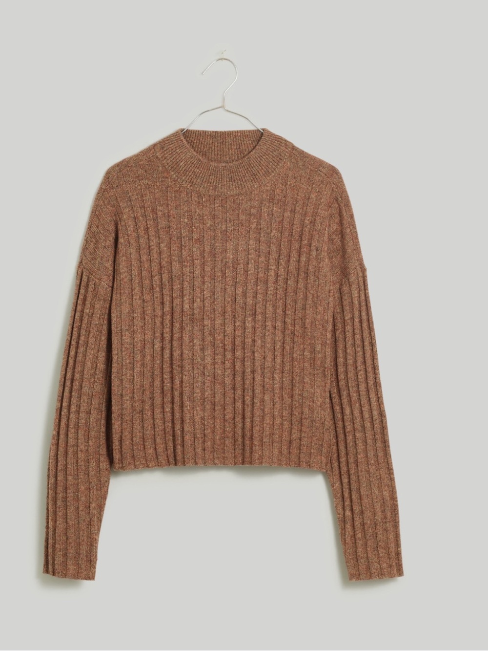 Madewell Mock Neck Cropped Sweater Long Sleeve Ribbed New Large Brown Rosehip